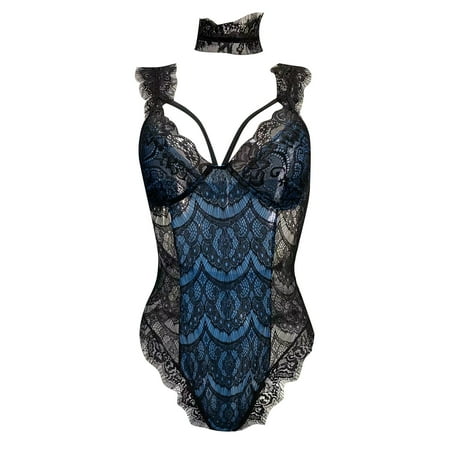

Gubotare Lingerie Set Women s Self Knot Front Teddy Lingerie One Piece Floral Lace Bodysuit A S