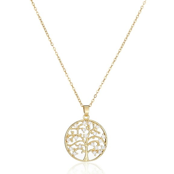CUKIXA 18K Gold PVD Stainless Steel Tree of Life Pendant Necklace for Women, Round Medallion with Pavé CZ, Hypoallergenic, Adjustable 40 5 cm