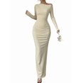 thumbnail image 3 of Women'S Fall Spring Fashion Long Sleeve Floral Print Tight Fitted Party Club Ruched Maxi Dresses Pure Khaki XXL, 3 of 8