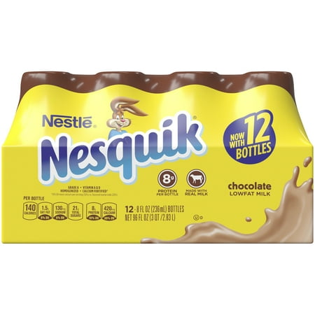 NESQUIK Chocolate Low Fat Milk 12-8 fl oz Bottles (Best Tasting Non Dairy Milk)