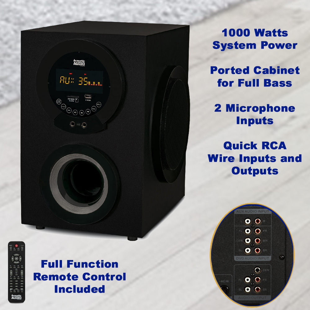 Acoustic Audio AAT3002 Tower 5.1 Bluetooth Speaker System with Microphones and 2 Extension Cables - image 3 of 7