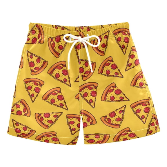 Pizza Slices with Pepperoni Pattern Swim Trunks Quick Dry Beach Pool Board Shorts Lightweight Stylish Print Sizes 2T to XL