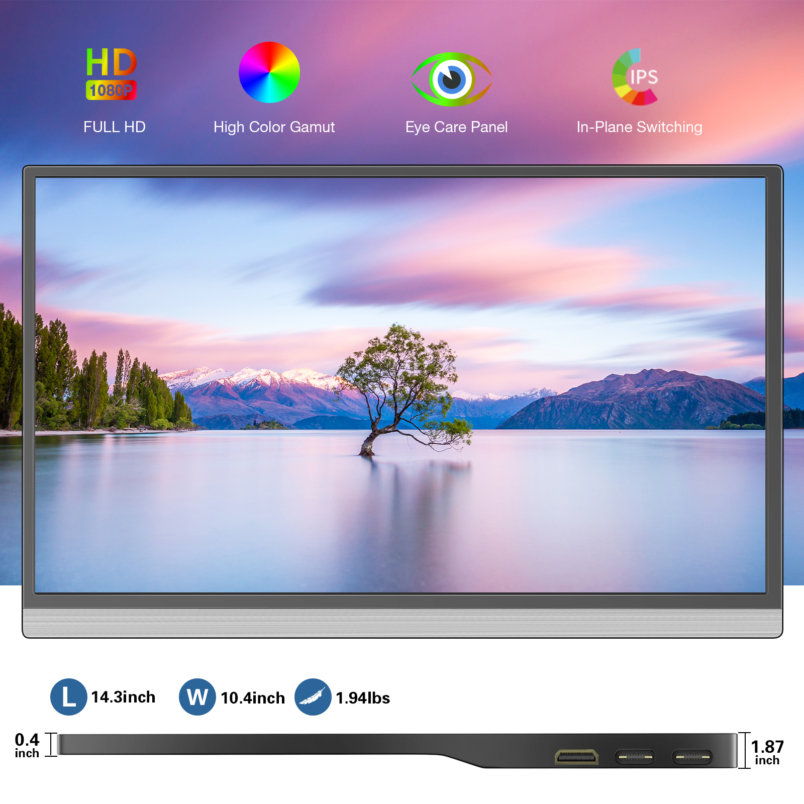 ForHelp 15.6inch Portable Monitor,1080P USB-C HDMI Second External Monitor for Laptop,PC,Mac Phone,PS,Xbox,Swich,IPS Ultra-Thin Zero Frame Gaming Moni