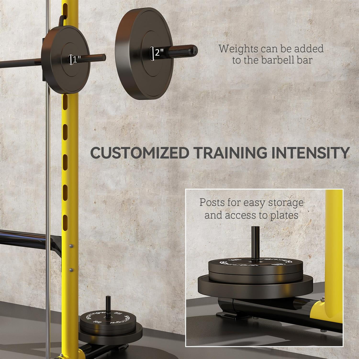 Demifill Multi-Function Weight Lifting Half Rack - Yellow, Squat Rack with Pull-Up Bar & Barbell, Adjustable Bench Press Compatible