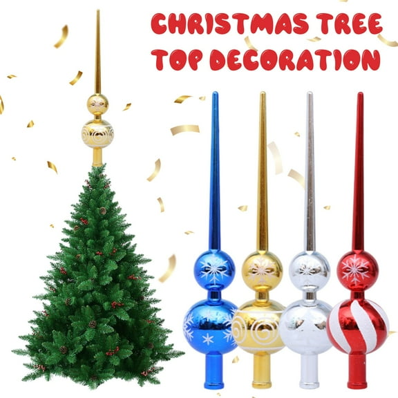 Red and White Glass Christmas Tree Topper Finial Ornament, Festive Holiday Decoration for Xmas Trees, Classic Spiral Design, Shatterproof, 11.5 Inch Height