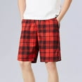 thumbnail image 2 of Gym Shorts Men European Checkered Striped Pocket Drawstring Bermuda Casual Shorts Red XXL, 2 of 5