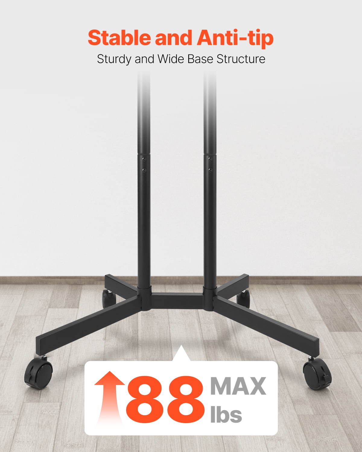 VEVOR Rolling TV Stand, Mobile TV Cart for 32-65 Inch Screens, Height Adjustable, Portable Monitor Stand with Wheels Holds up to 88 lbs for Living Room, Bedroom, Office, Outdoor, Max VESA 400x400mm