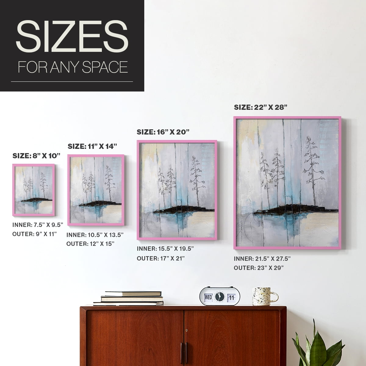In the Company of Three in Pink Solid Wood 8 x 10 Framed Print