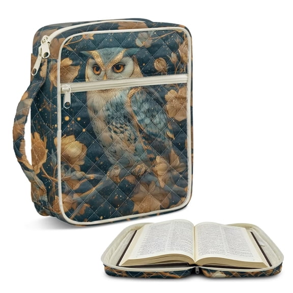FOR U DESIGNS Owl Gold Flower Print Bible Cover Case Quilted Bible Carrier Tote Bag Lightweight Protective Church Organizer Holder Bag Christian Bible Accessories Gifts