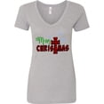 thumbnail image 3 of Inktastic Merry Christmas Buffalo Plaid Cross with Snowflakes Women's V-Neck T-Shirt, 3 of 5