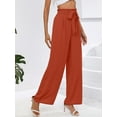 thumbnail image 6 of Chiclily Women's Wide Leg Pants with Pockets Lightweight High Waisted Adjustable Tie Knot Loose Trousers Flowy Summer Beach Lounge Pants, US Size Large in Burnt Orange, 6 of 9