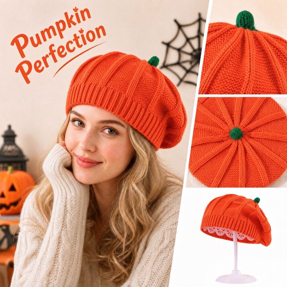 Knitted Hats Cute Beanie Hat Crochet Pumpkin Hat Autumn Breathable Slouchy Beanies Winter Warm Beanie Cap for Women and Men