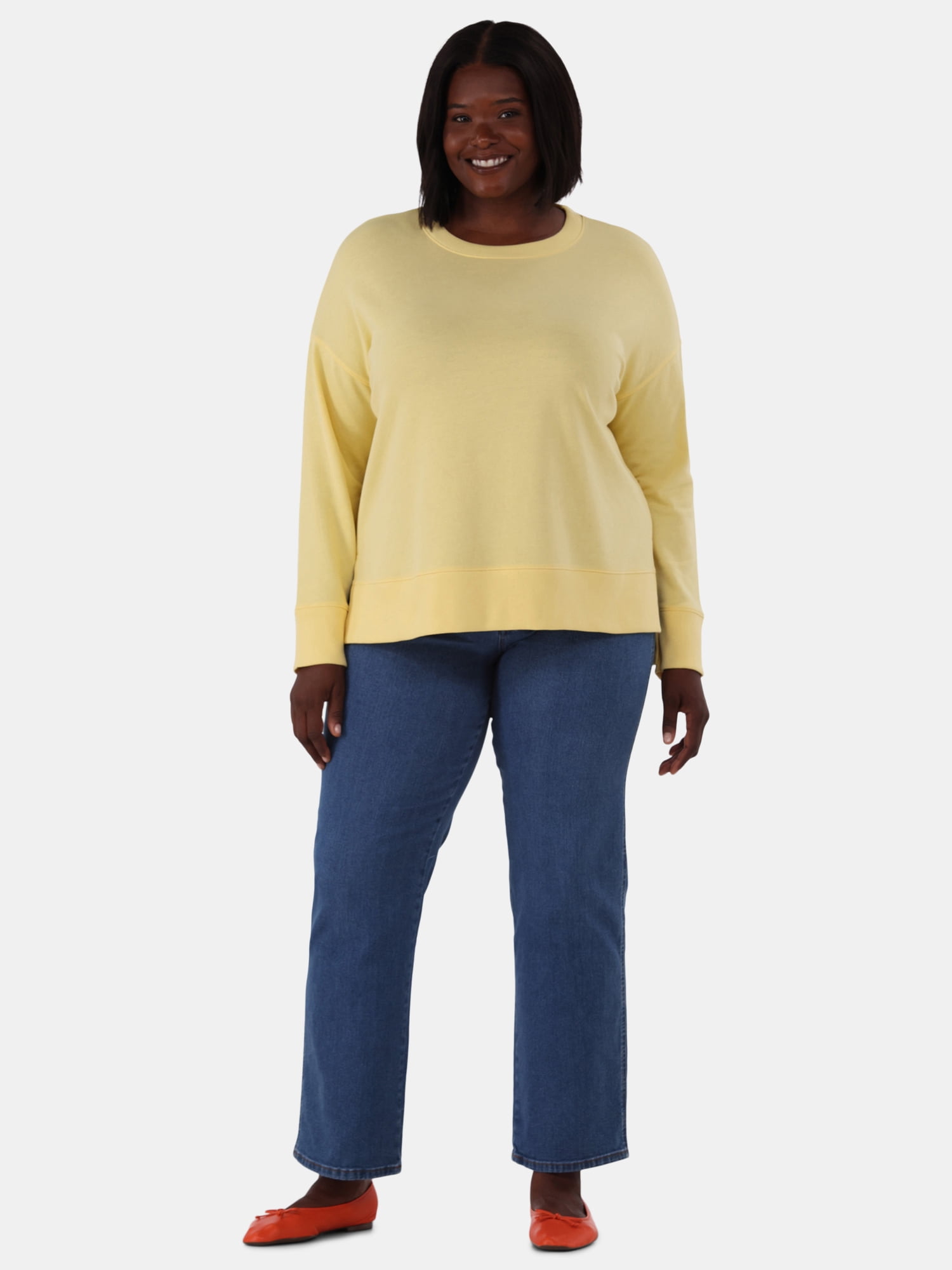 Time and Tru Women's Tunic Sweatshirt with High-Low Hem, Sizes XS -4X