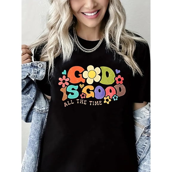 Women Christian T-Shirt God is Good Graphic Shirt Casual Loose Short Sleeve Crew Neck Top