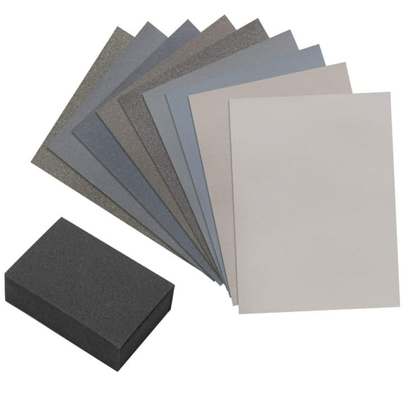 Micro-Mesh 9 Feuilles de Ponçage Kit d'Introduction pour Menuisiers avec un Bloc de Ponçage en Mousse de 2 Pouces par 3 Pouces