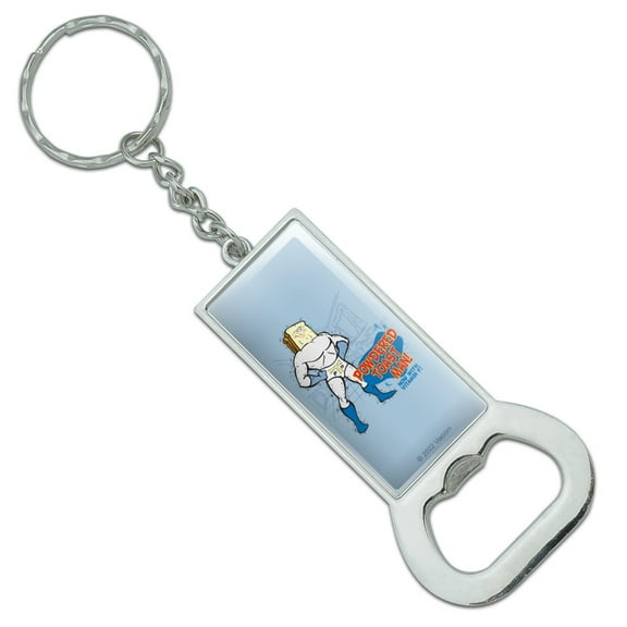 Ren and Stimpy Powdered Toast Man Keychain Rectangle Chrome Plated Metal Bottle Cap Opener