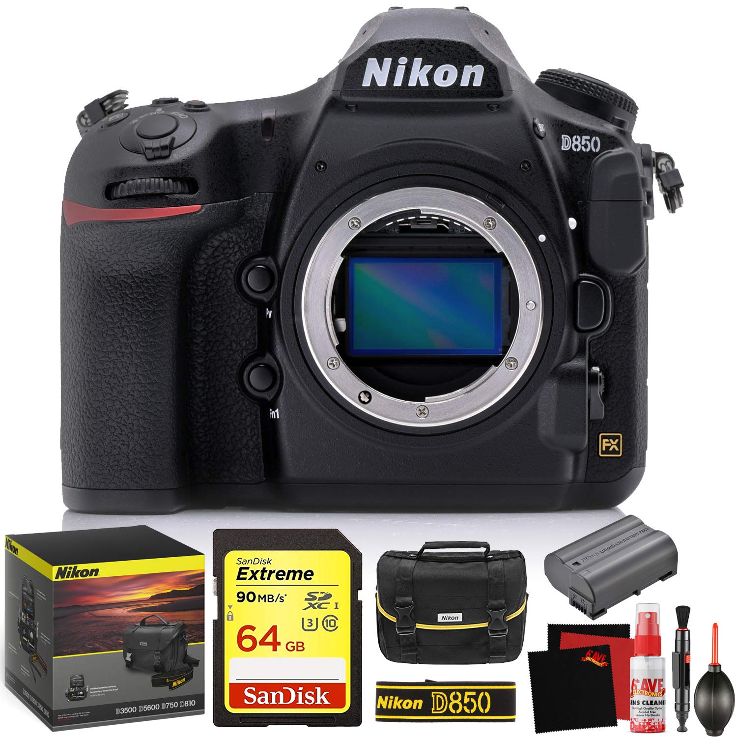 Nikon D850 DSLR Camera + 64GB Memory Card Base Combo International