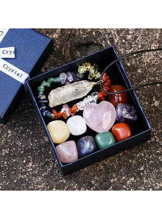 Tcwhniev Healing Crystals Set with Gift Box Pendant and Bracelet Crystals and Gemstones Healing Set for Beginners Natural Chakra Stones Set, Adult