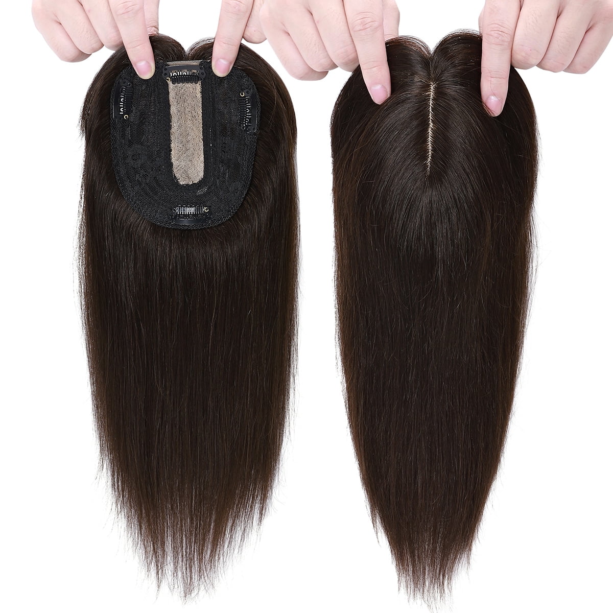 SEGO Clip in Hair Extensions Human Hair Toppers with Bangs 100% Real Human Hair for Thinning/Loss Hair Natural Black Hair Pieces