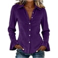 thumbnail image 7 of Womens Velvet Button Down Shirts Velour Flounce Long Sleeve Lapel Collared Slim Fit Dressy Blouse for Business Casual Work Office Fall Fashion, Purple, XL, 7 of 7