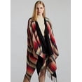 thumbnail image 4 of StylesILove Women Reversible Plaid Fringe Knitted Open Front Poncho Cape Oversized Cardigan Cozy Wrap Shawl for Fall and Winter (Red), 4 of 5