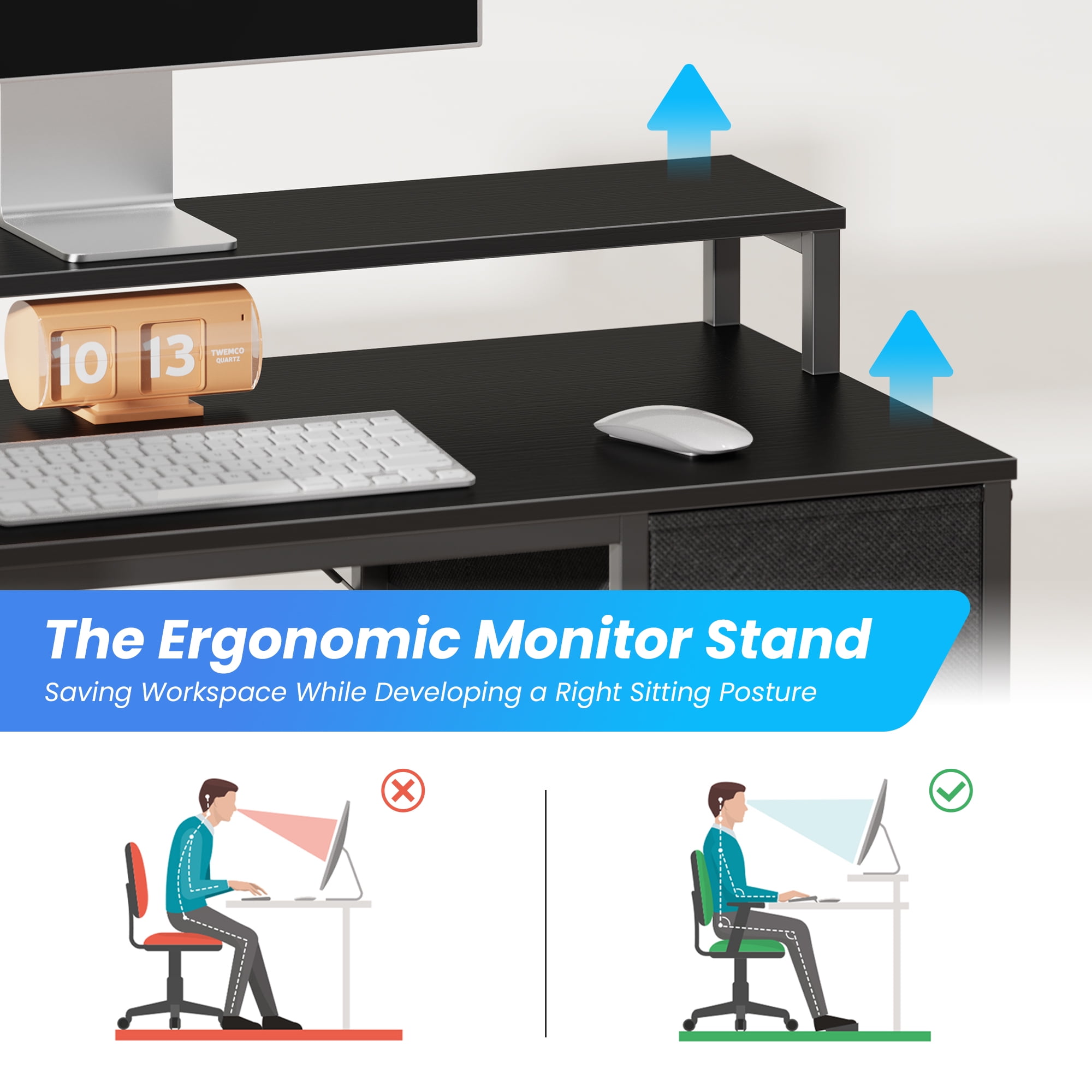 SUPERJARE L-Shaped Gaming Desk, LED Computer Desk with Power Outlets, Office Corner Desk with Drawer, Reversible L Shape Desk in Black