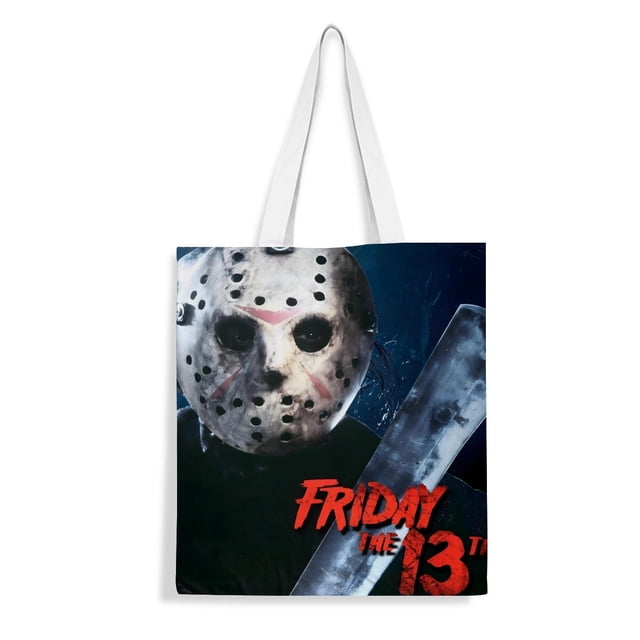 Jason Voorhees: Viernes 13 Bolso de tela con estampado de lienzo para mujer, bolsa de compras reutilizable y estética, con cremallera interior, regalo para mujer,40*45cm.