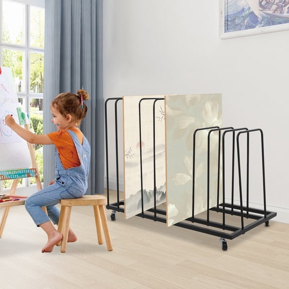 9 Compartments Rolling Art Painting Display Rack Free-Standing Painting Drying Rack w/ 4 Wheels 85*44*69cm for Studios, Galleries, Art Exhibitions
