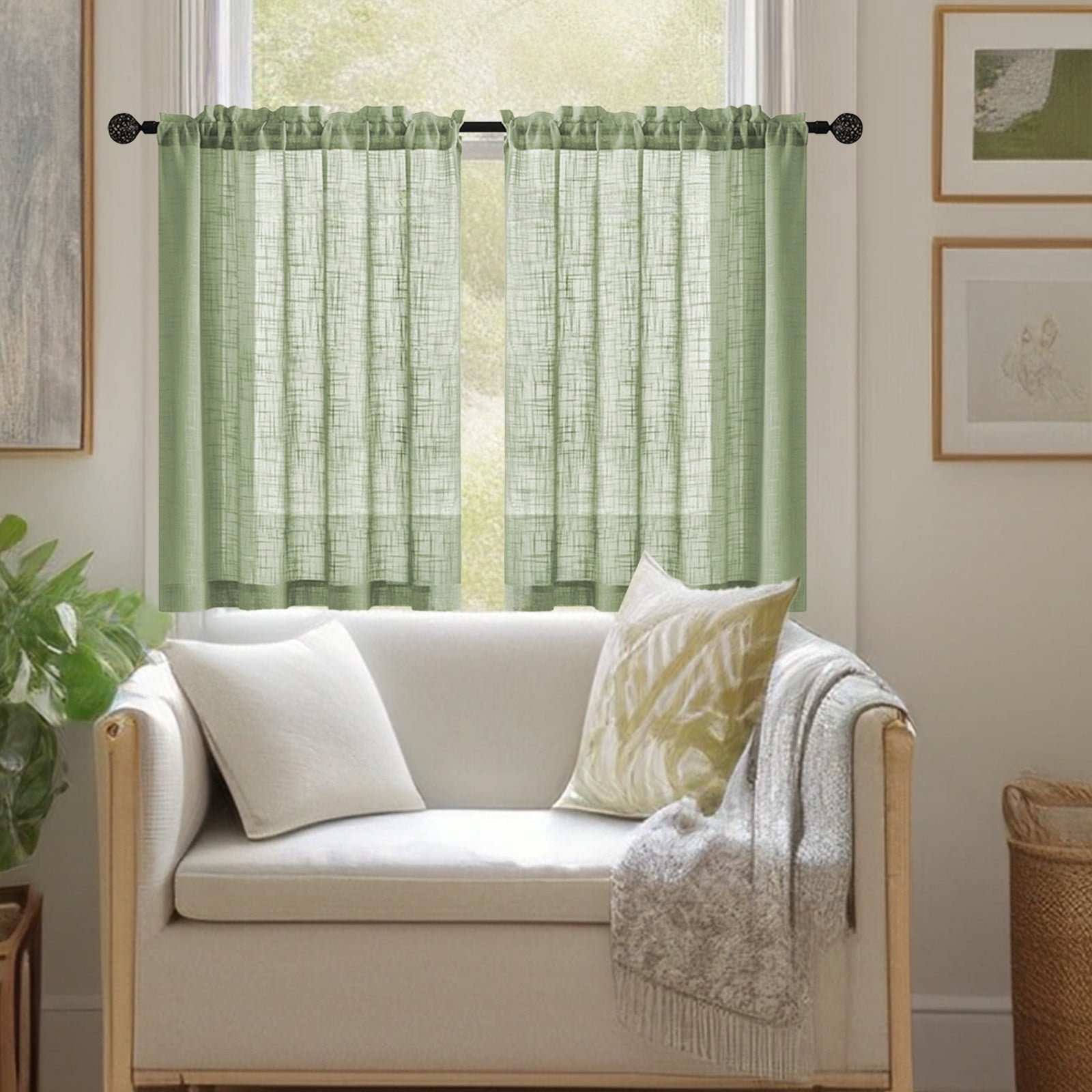 Swiftyle 6 Pcs Linen Bathroom Curtain Vintage Style Semi-Transparent Privacy Window Treatment for Kitchen Decor