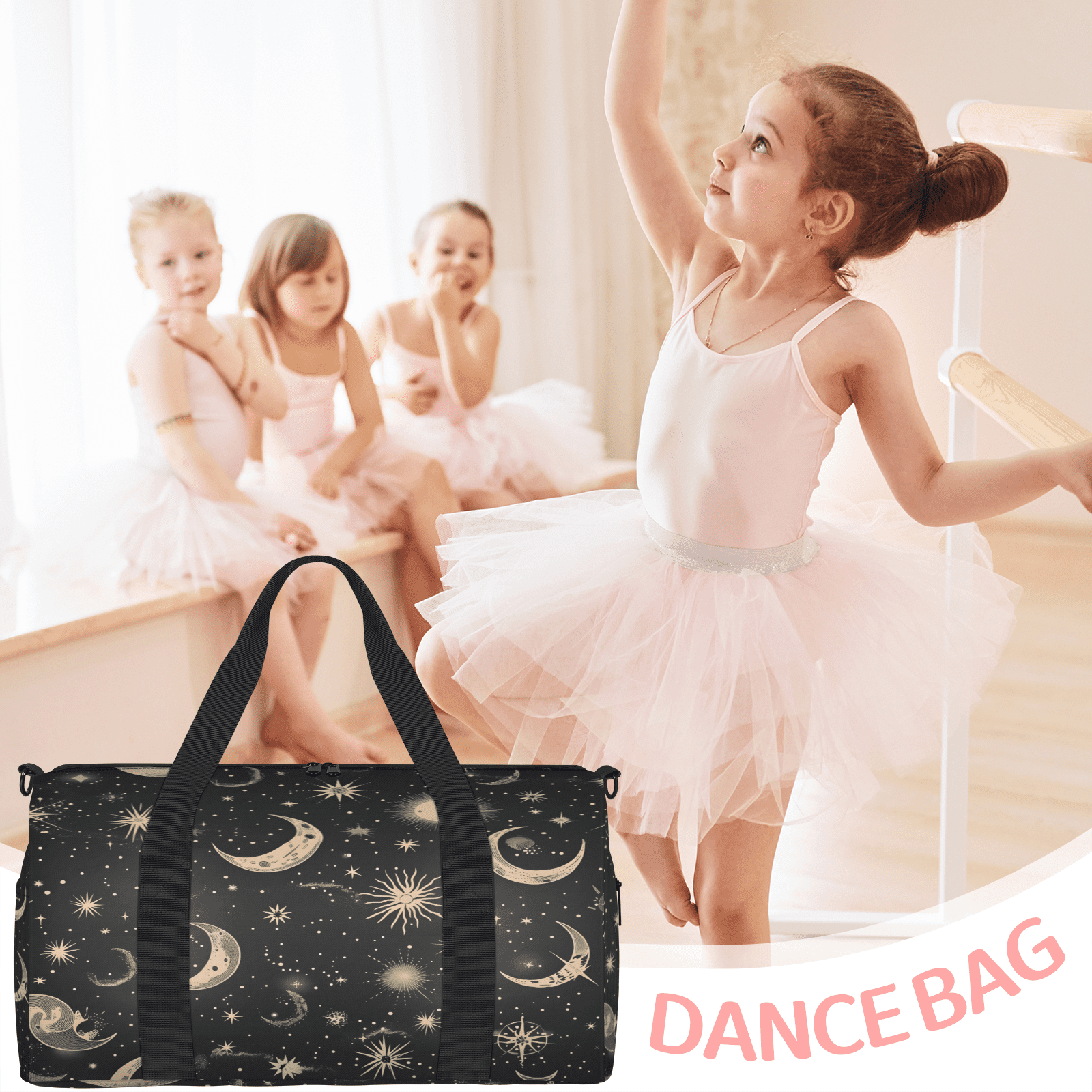 Herdesigns Moon Starry Travel Duffle Bag Sports Yoga Weekender Overnight Carry on Workout Bags Lightweight Waterproof Gym Tote Bag for Women Night Galaxy