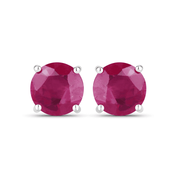10K White Gold Ruby Stud Earrings for Women, Round Pink Jewelry, July Birthstone Gift"