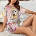 thumbnail image 4 of Honeii Dog Sitting In Bathtub With Duck On Head for Women's Summer Pajama Set ,Soft Short Sleeve Shirt & Matching Bottoms,Loungewear,2PCS Sleepwear Relaxed Home Wear-, 4 of 6