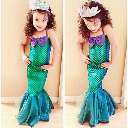 Kids Ariel Sequin Little Mermaid Set Girls Princess Fancy Dress Up Party Costume 3-4 Years