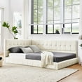 thumbnail image 6 of Full Size Upholstered Tufted Floor Bed Frame, Sofa Bed Frame with Comfortable Backrest and Armrests,Velvet Platform Bed for Bedroom, Living, Recreation Room,No Box Spring Needed (Beige, Full), 6 of 9