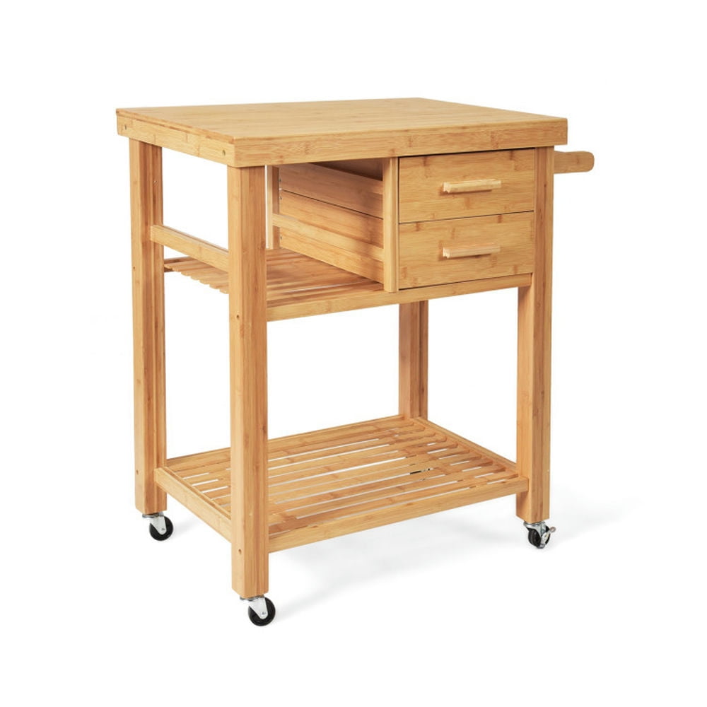 Finihen Rolling Cart, Kitchen Island Cart, Bamboo Kitchen Trolley Cart with Tower Rack and Drawers, for Kitchen, Dining Room, Natural Finihen Rolling Cart, Kitchen Island Cart, Bamboo Kitchen Trolley Cart with Tower Rack and Drawers, for Kitchen, Dining Room, Natural