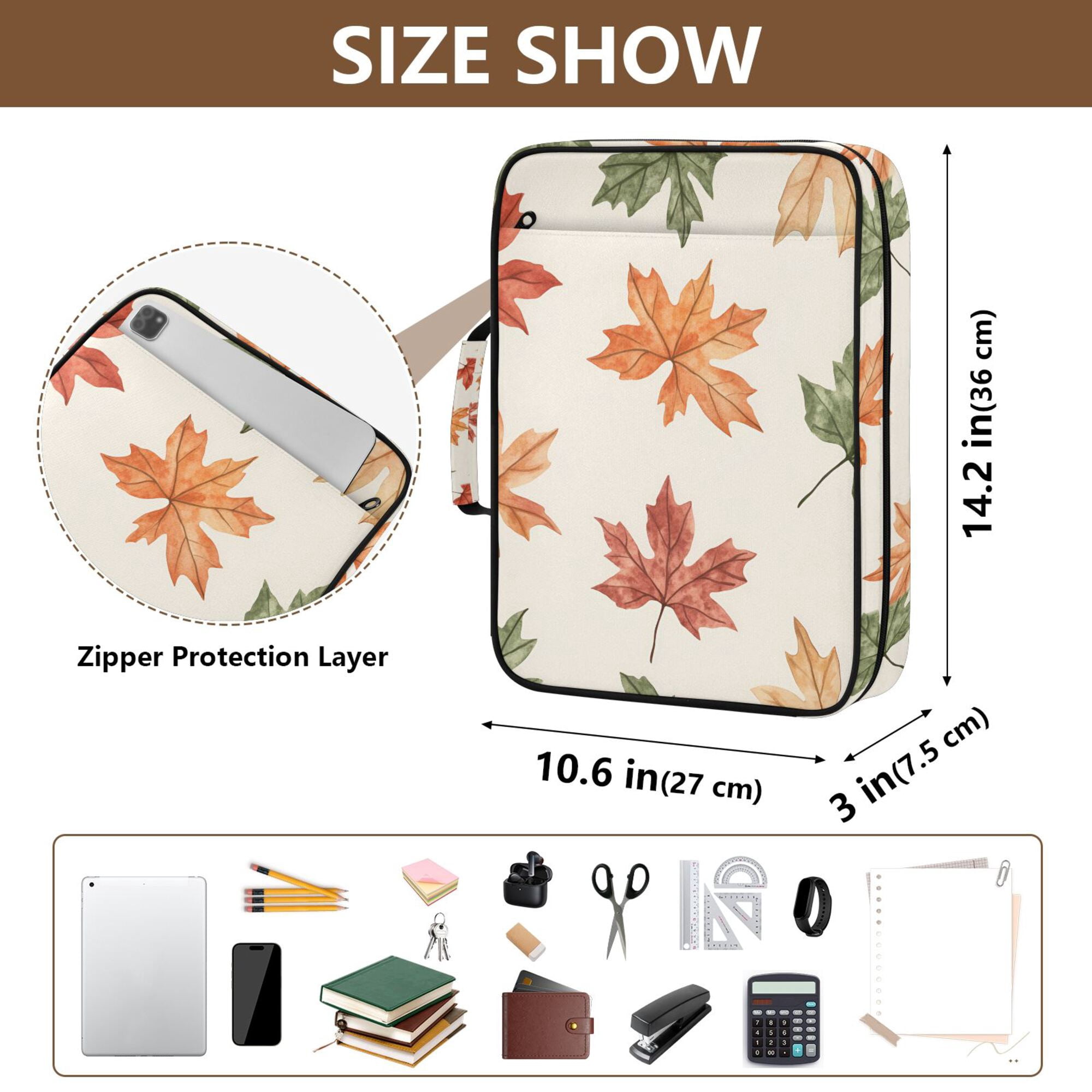 FORMRS Accordion File Folder A4 Size 7-Pocket Expanding Document Organizer Bag with 3 Ring Binder, Brown Autumn Leaves