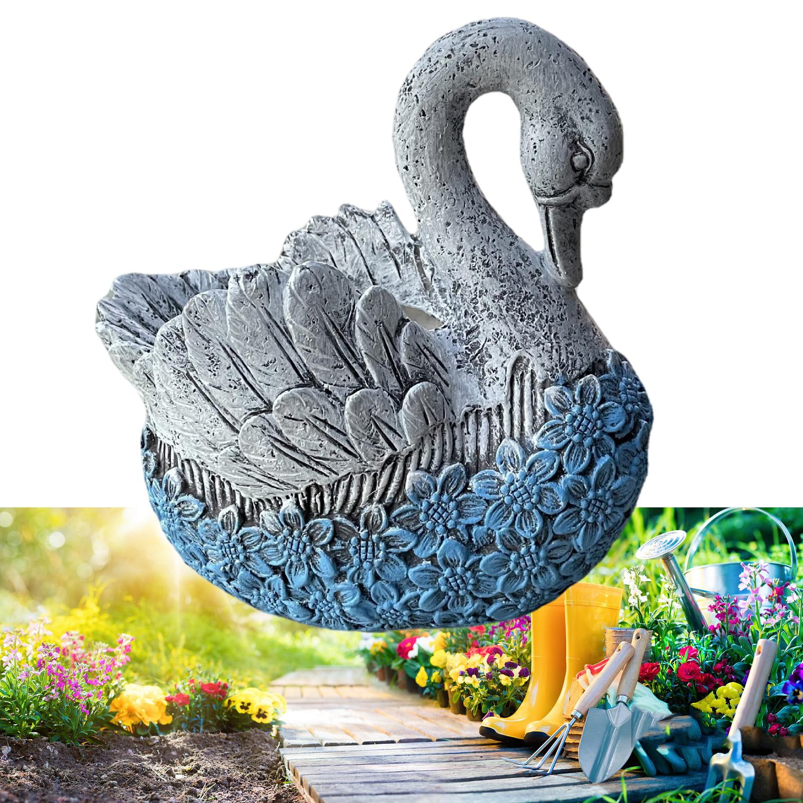 Zxpjkyu Loviver Swan Flowerpot Plant Pot Flower Pot Garden Decoration Outdoor 20x14x19cm