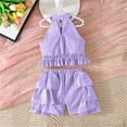 thumbnail image 5 of Amidoa Girls 2 Piece Outfits Summer Clothes Solid Color Cute Tank Top T-Shirt and Shorts Casual Kids Clothing Sets Purple Size 7, 5 of 9