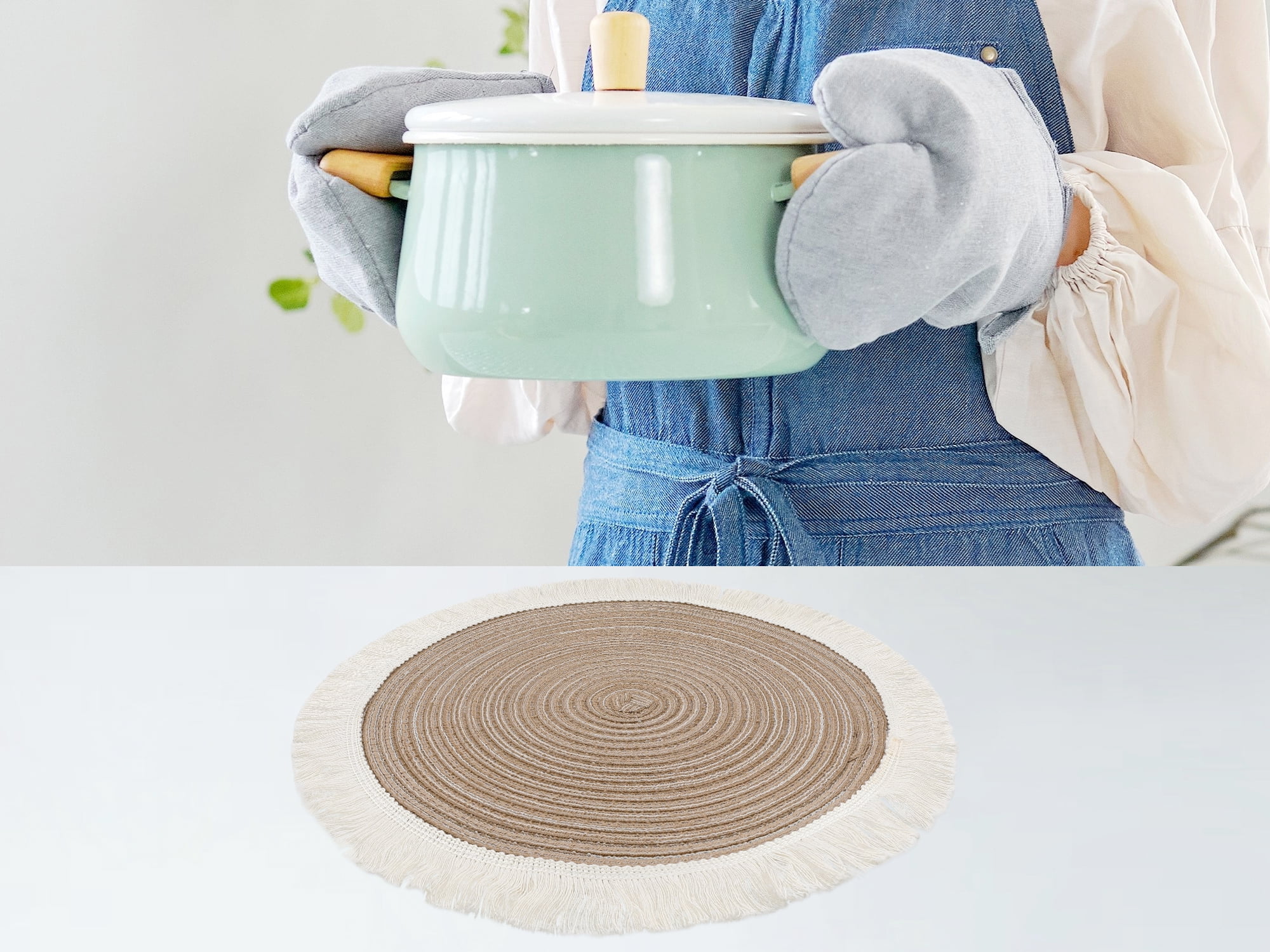 Unique Bargains Rustic Rattan Place Mats Set of 6 for Dining Table Decor Coffee 15x15in