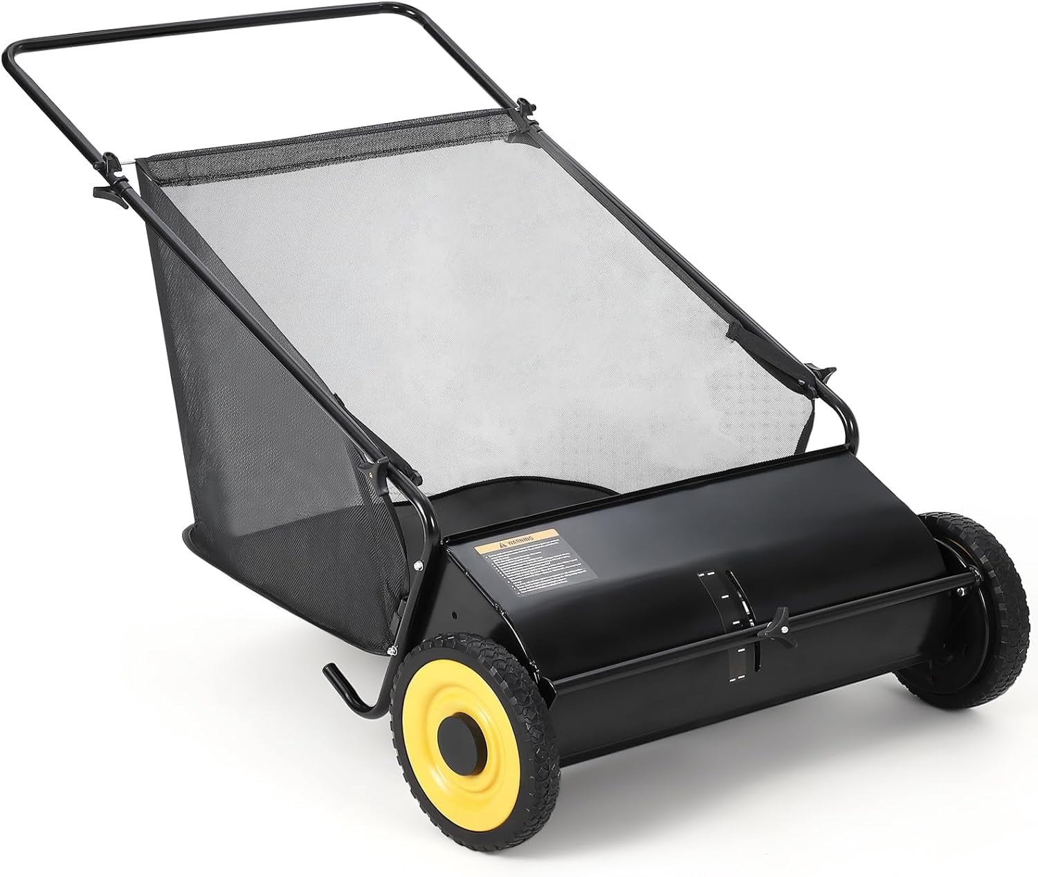 Black 21 Inch Push Lawn Sweeper, Leaf & Grass Collector, Strong Rubber Wheels & Heavy Duty Thickened Steel Durable to Use with Large 3.5 Cu. ft Hopper Bag, 4 Spinning Brushes