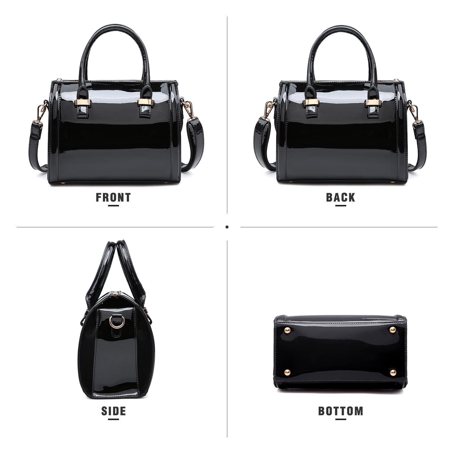 Shiny Patent Faux Leather Handbags Barrel Top Handle Purse Satchel Bag Shoulder Bag for Women