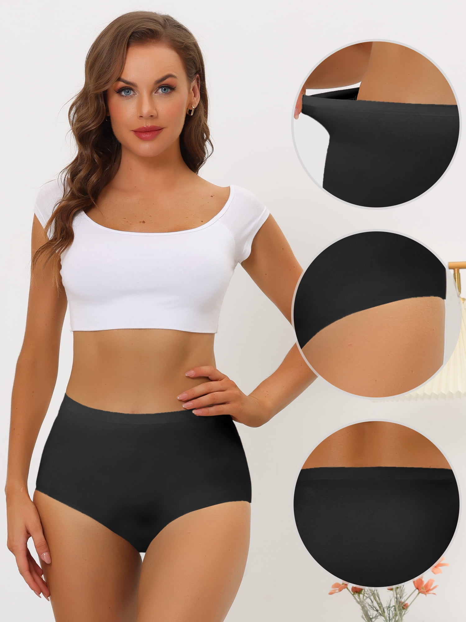 DARING DIVA Women's High-Waist Invisibles Underwear Breathable Panties L Black