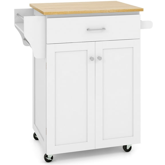 Giantex Kitchen Island w/Storage Cabinets, Trolley Cart w/Adjustable Height Shelves & Wheels, Spice Rack, Towel Rack, White
