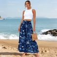 thumbnail image 4 of Women Summer Beach Vacation Pants High Waisted Wide Leg Pants Printed Loose Flowy Casual Palazzo Lounge Trousers Blue S, 4 of 5