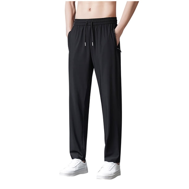 Puntoco Pantalones casuales largos para hombre, estilo fino, talla grande, para ocio, de seda de hielo, de secado rápido, pantalones deportivos