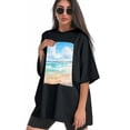 thumbnail image 3 of Plus Size Shirt for Women Black Tops for Women Oversized Short Sleeves Shirt for Women Sunny Beach T Shirt Crewneck Shirt for Women 3XL, 3 of 5