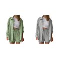 thumbnail image 1 of (2-Pack) Rinsvye Womens Crinkle Fabric Shirt Set Long Sleeve Button Down Top With Drawstring Shorts Casual Two-Piece Outfit Wear, 1 of 7
