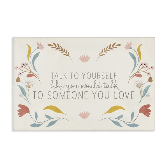 Stupell Industries Floral Self Love Inspirational Plants & Flowers Painting Wrapped Canvas Art Print Wall Art, 24 x 16