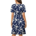 thumbnail image 7 of Wycnly Formal Dresses for Women Tie Waist Loose Flowy Ruffle Swing Beach Dress Round Neck Short Sleeve Floral Print Summer Mini Dresses Dark Blue XL Clothes, 7 of 7