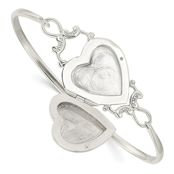 White Sterling Silver bracelet Bangle Heart Locket Flexible